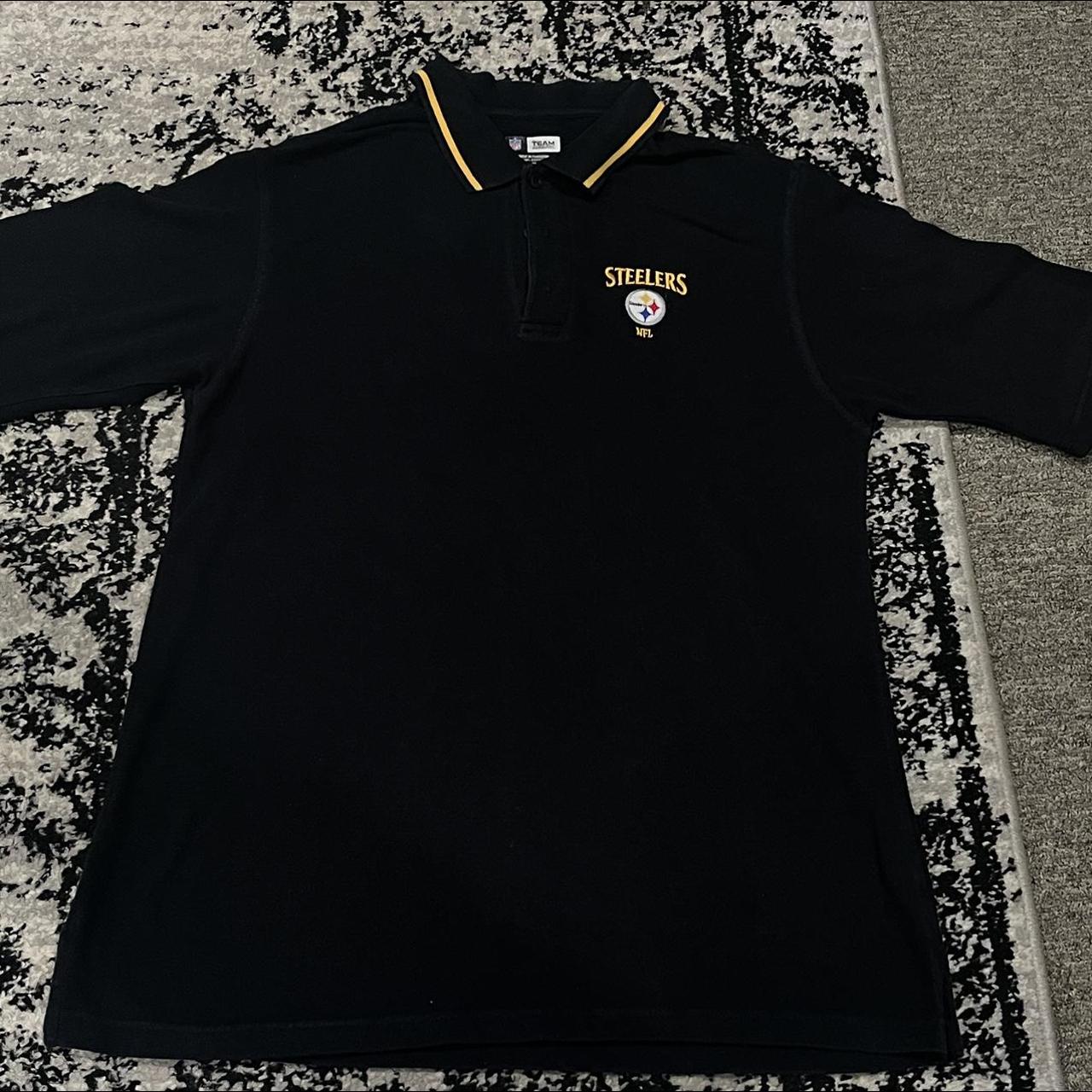 NFL Pittsburgh Steelers Mens Polo Shirt M MED Black Gold Button Short  Sleeve NEW