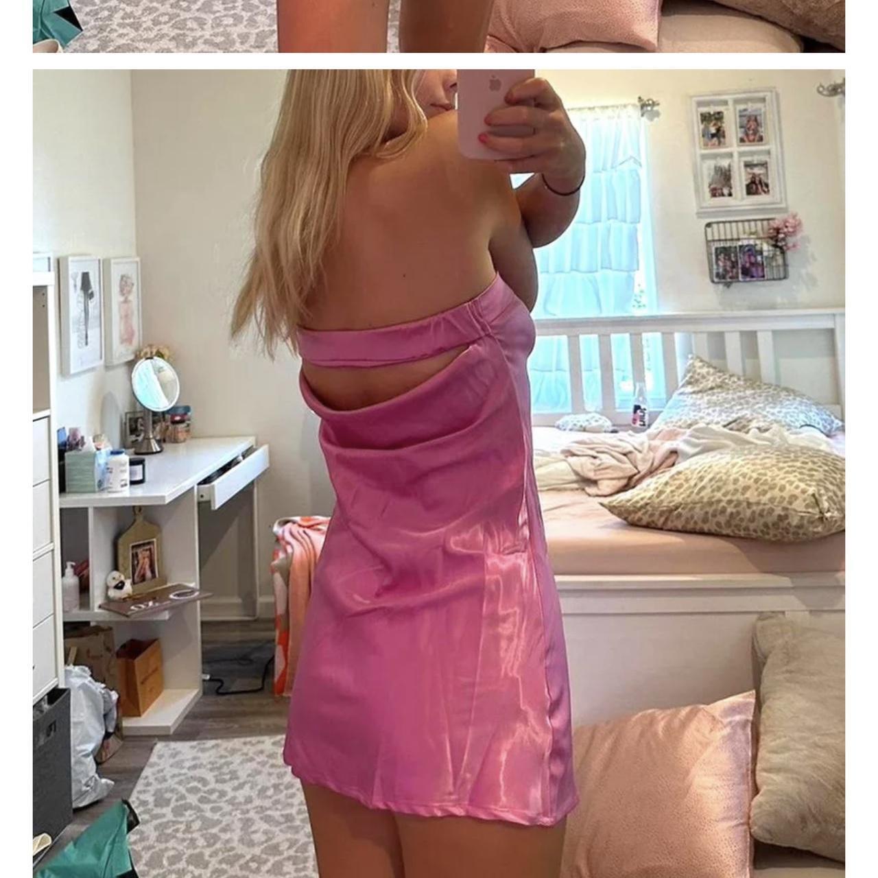 Pink satin strapless mini dress Size small Cute fun... - Depop