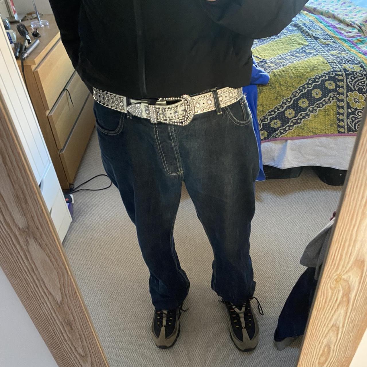 Men's White and Grey Belt Depop