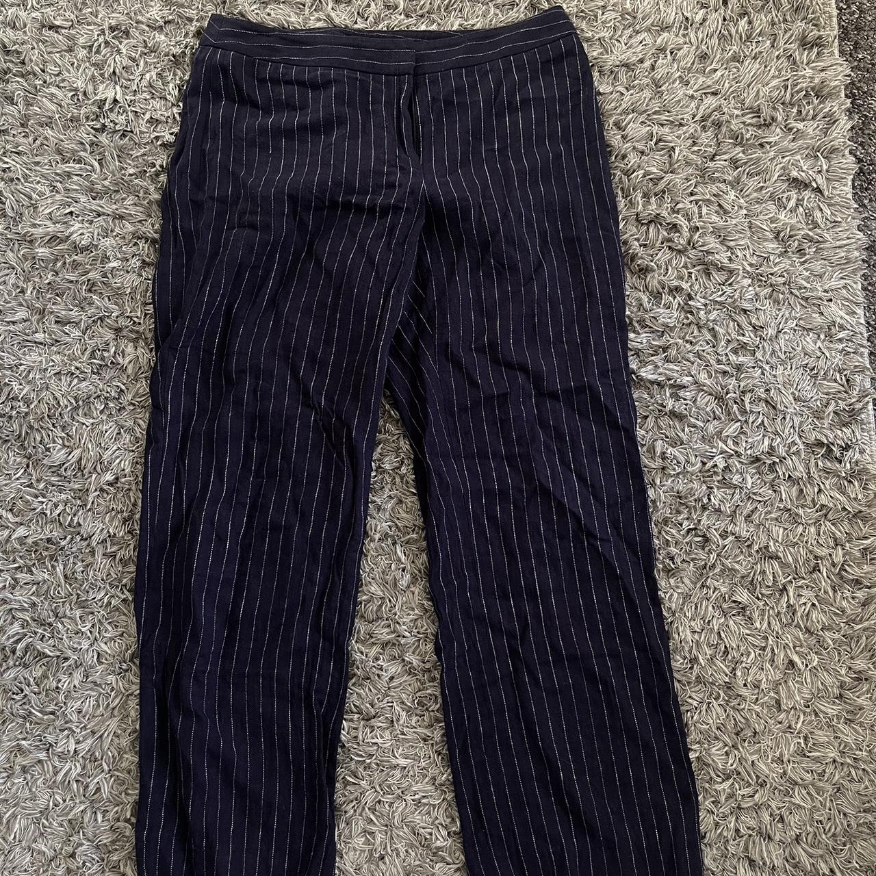 Navy pinstripe trousers low rise Vintage Size fits... Depop