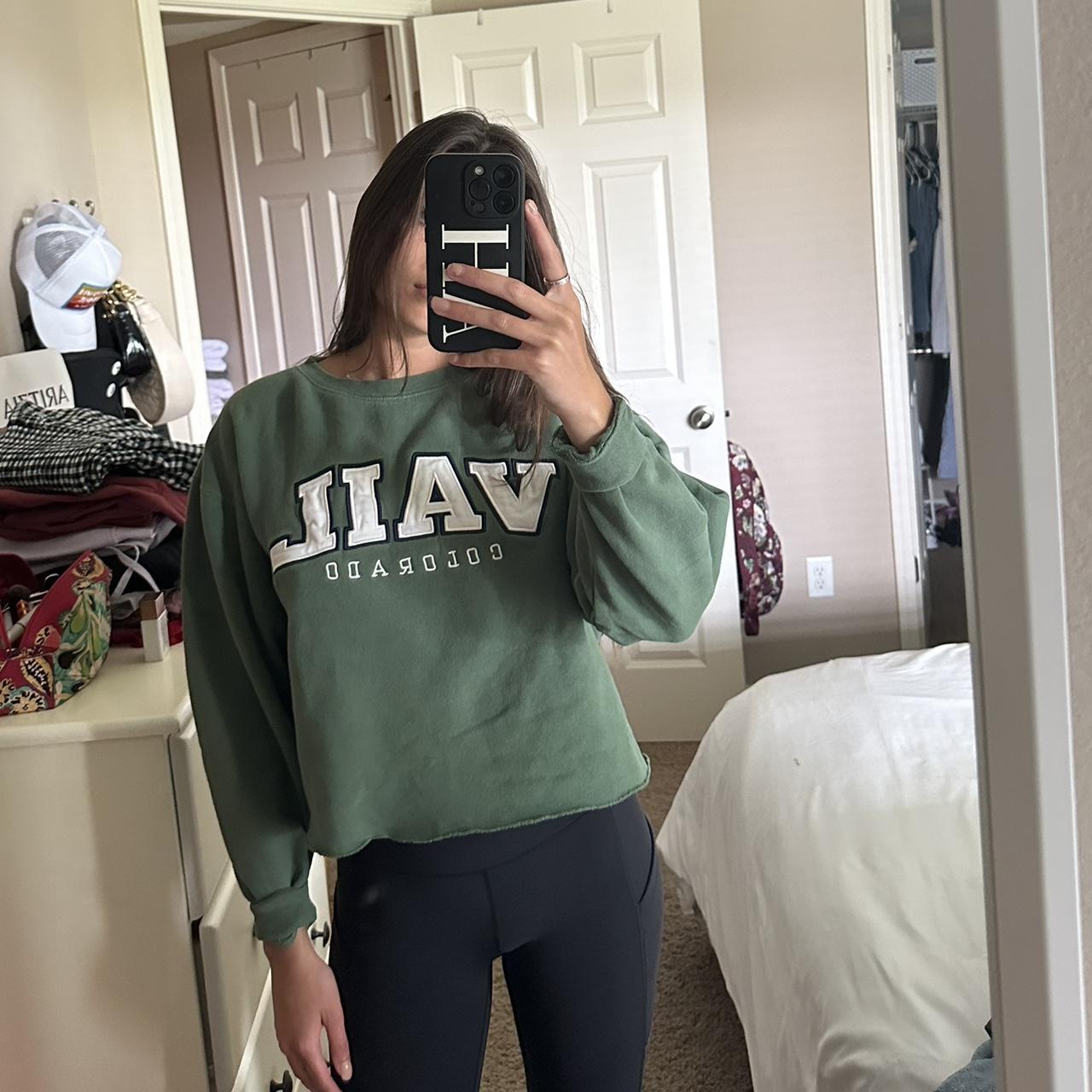 Cute green vail cropped sweatshirt. I cropped it... - Depop