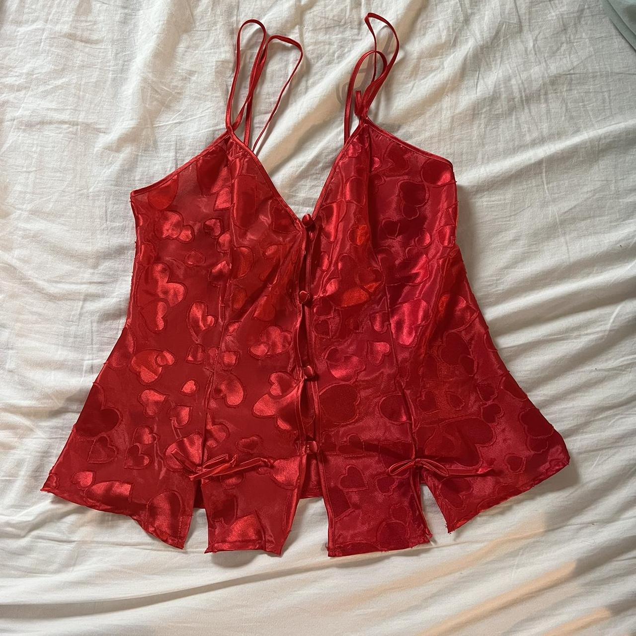 Cinema Red silk/satin heart lingerie cami top🍒 - Depop