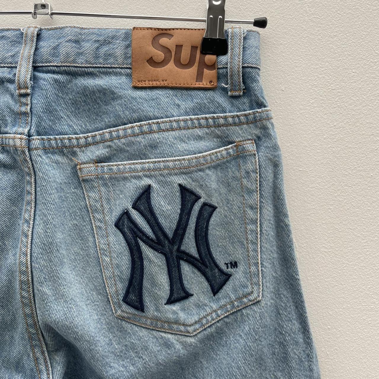 Supreme x NY yankees logo straight leg jeans I size... - Depop