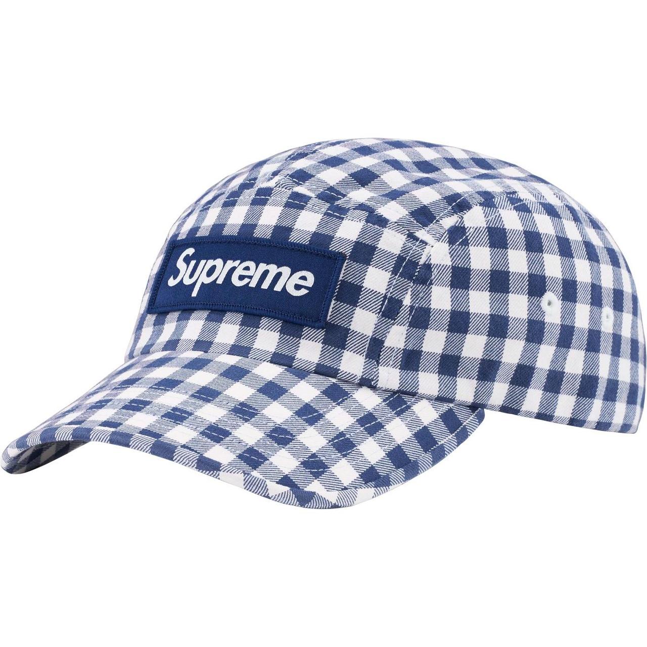 Supreme Gingham Camp Cap - Navy - DSWT - Free US... - Depop