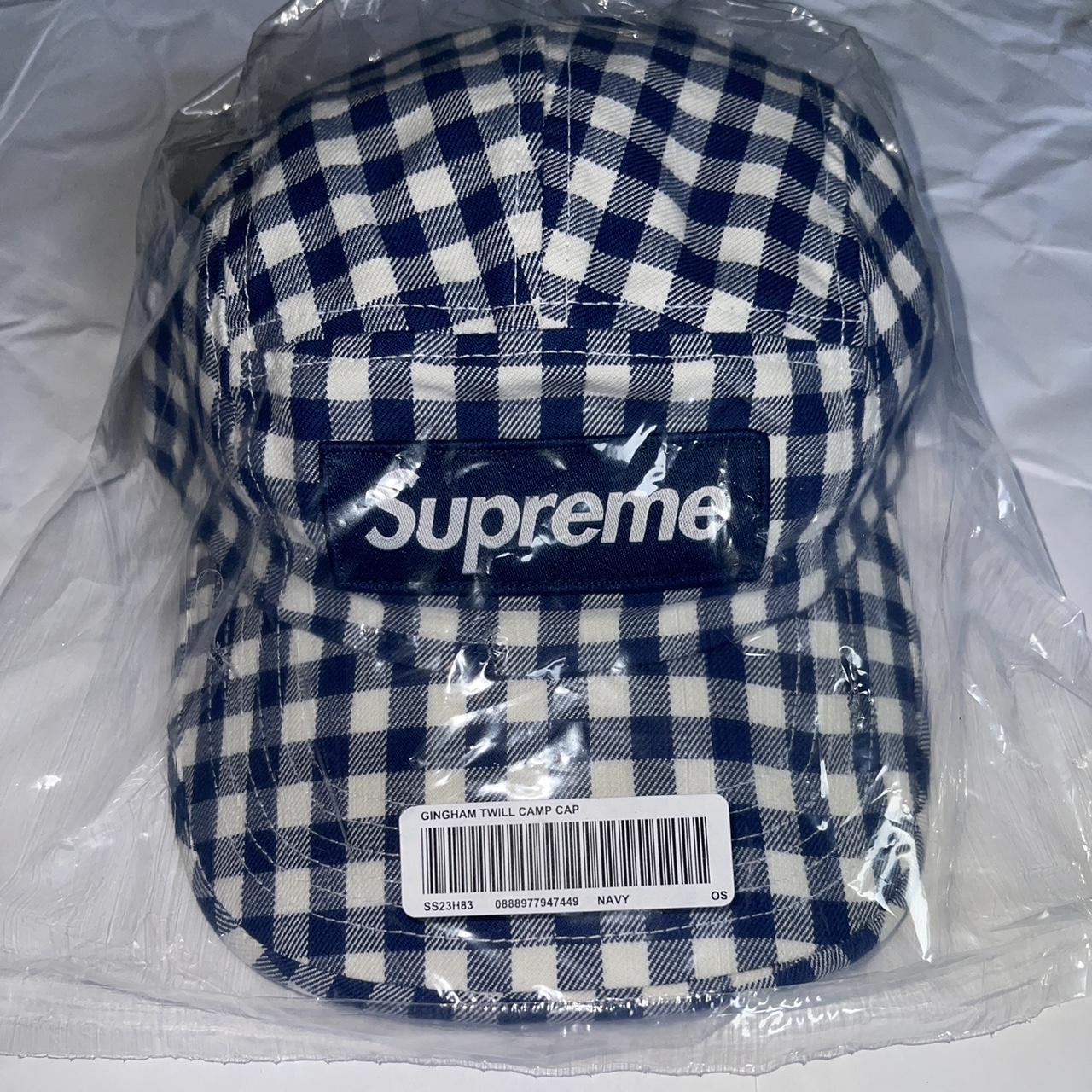 Supreme Gingham Camp Cap - Navy - DSWT - Free US... - Depop