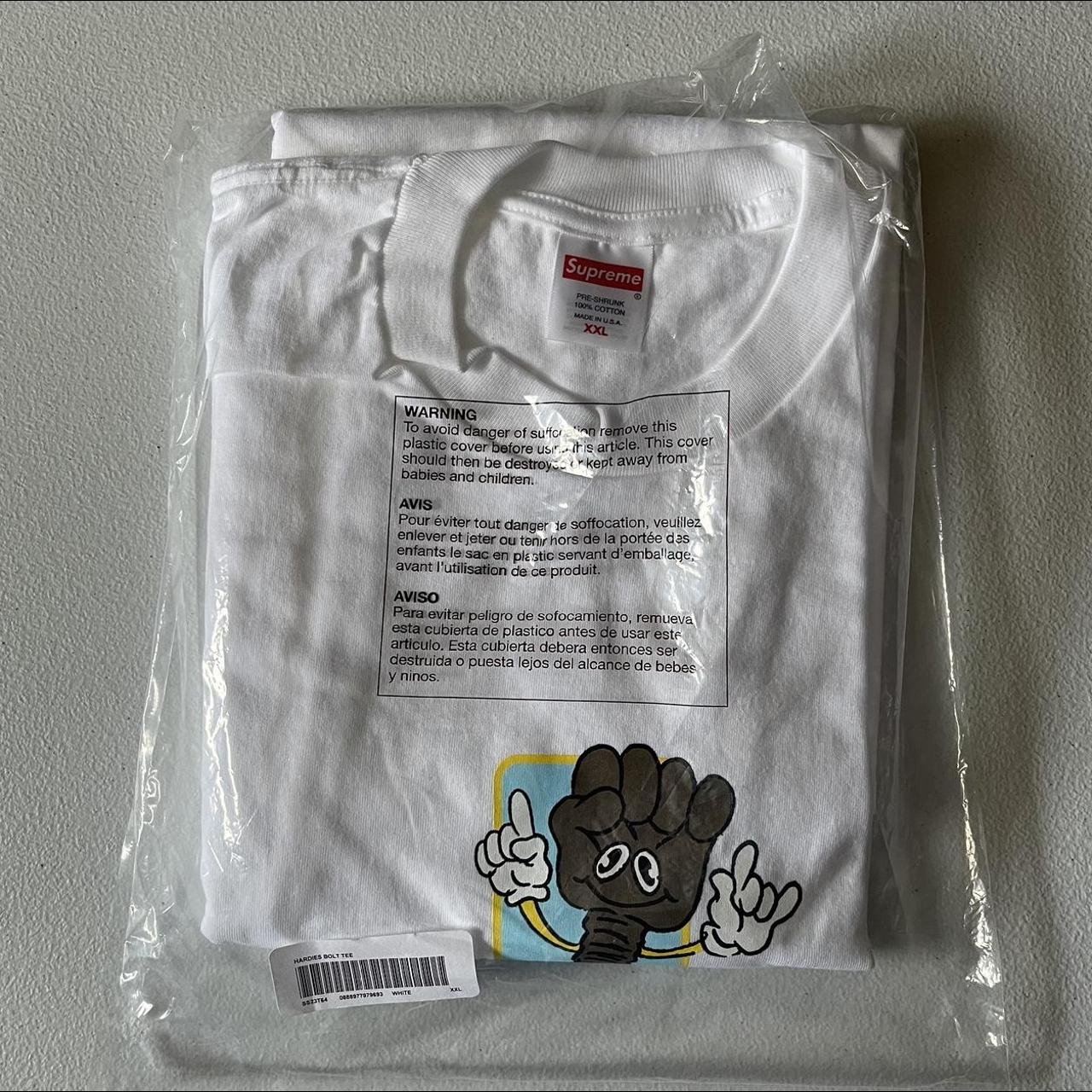 SUPREME X HARDIES BOLT TEE WHITE XXL DSWT SHIPS... - Depop