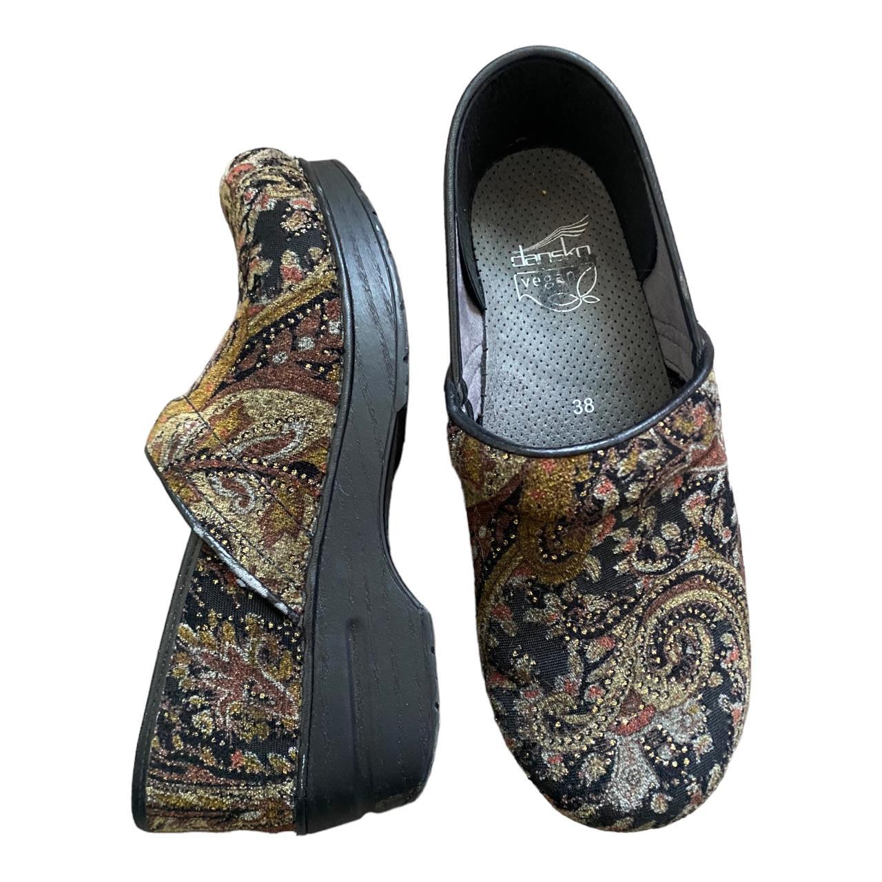 Dansko Brown Tapestry Paisley Clogs Slip On Mules Multi Color