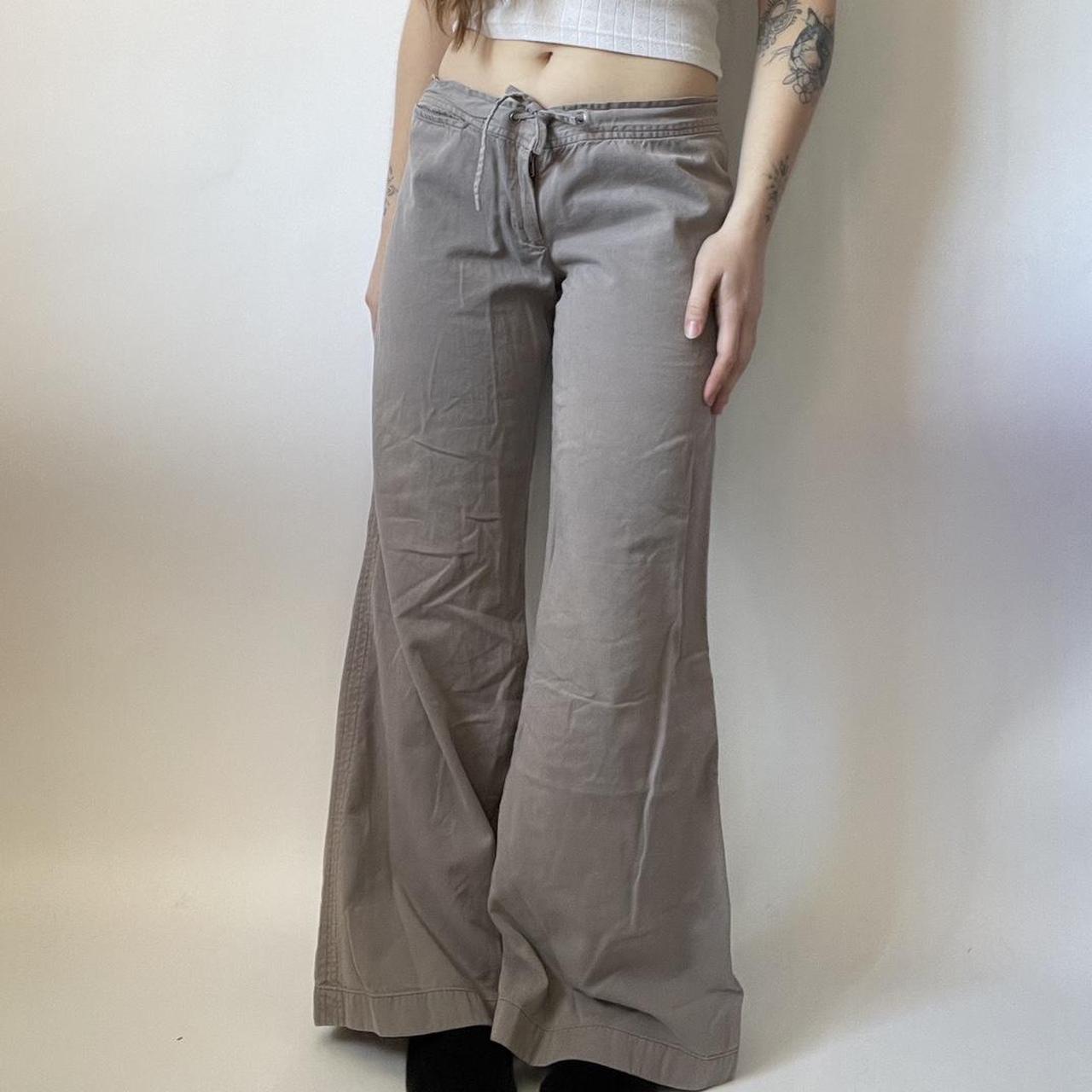 Beige trousers, low rise flared work pants - perfect - Depop
