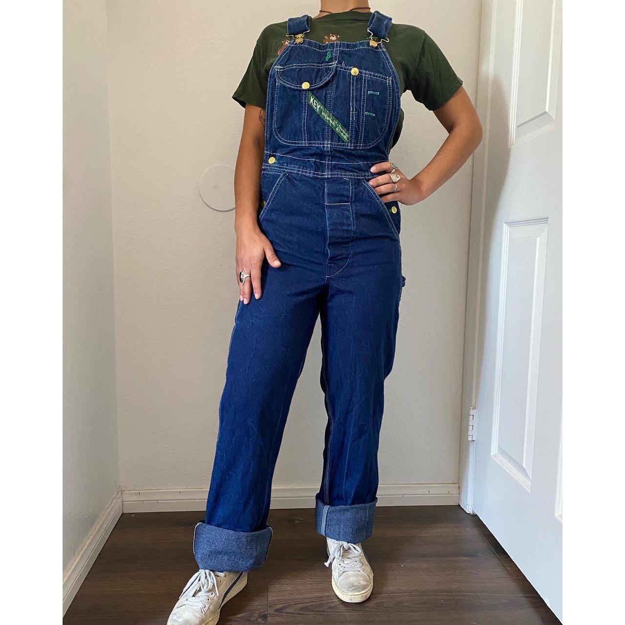 Vintage Key Overalls! Perfect blue wash with green... - Depop