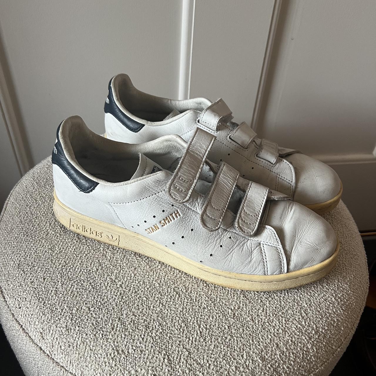 Adidas Stan Smith Velcro white navy men s size UK 7.5 Depop