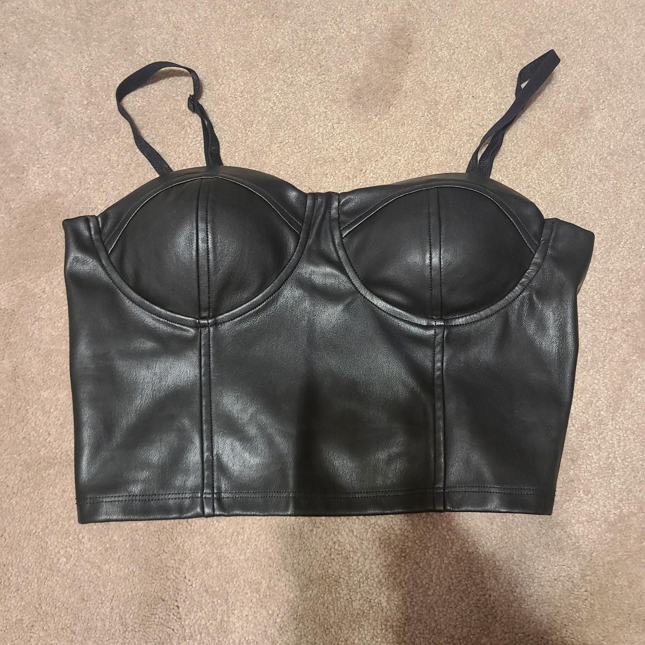 Corset-style faux leather crop-top