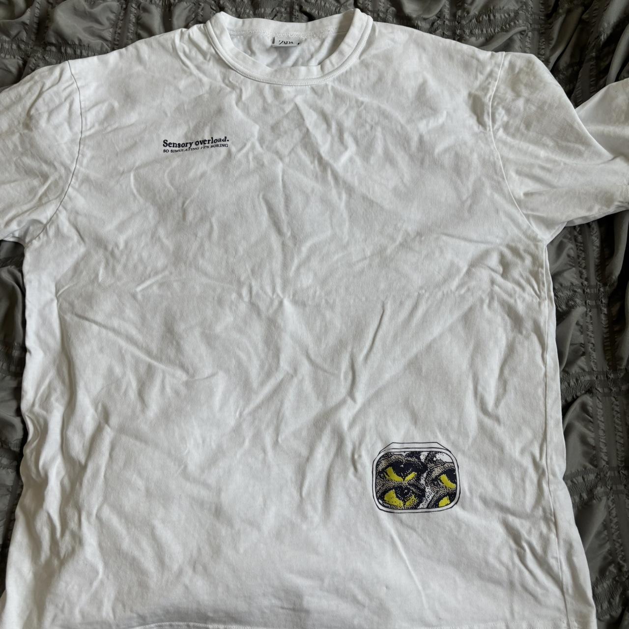 Zara 'Sensory Overload' printed T, White, Size L, | Depop