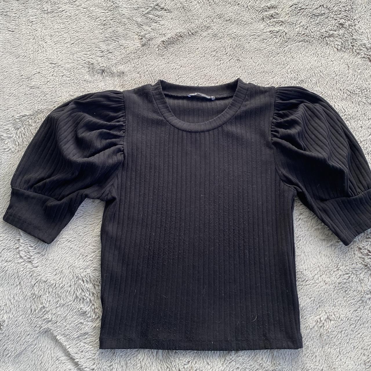 Zara black voluminous puffed sleeve crop top Size... Depop