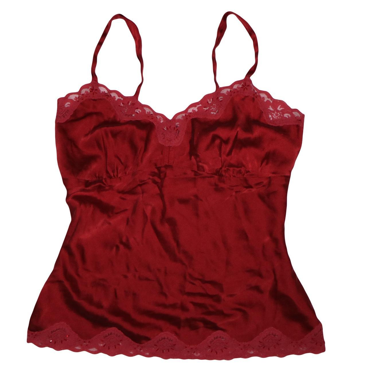 🍷 Silk red babydoll tank top 🍷 Beaded lace... Depop