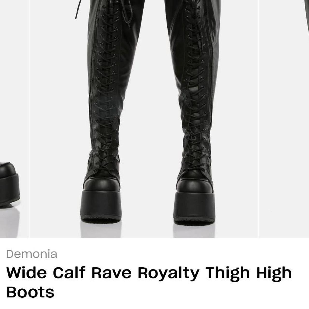 Demonia Thigh High Black Boots Wide Calf Demonia Camel-300WC Thigh