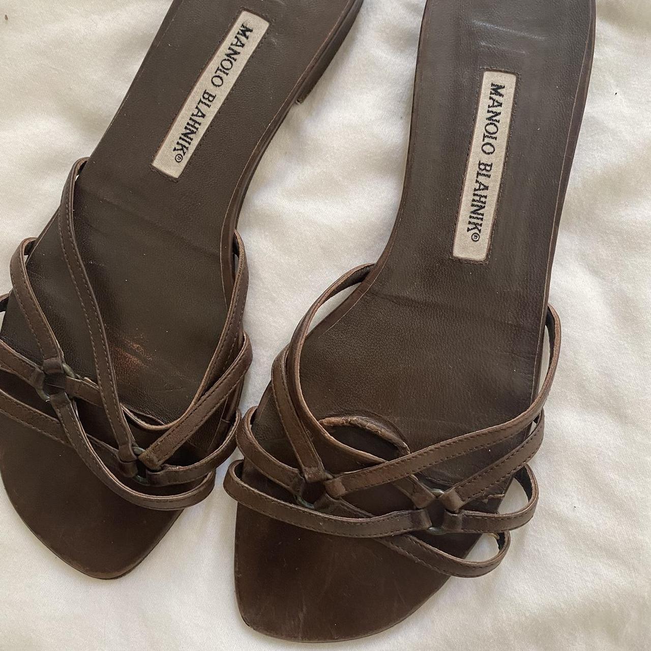 Manolo Blahnik leather slides Size 38.5 , fit like... - Depop