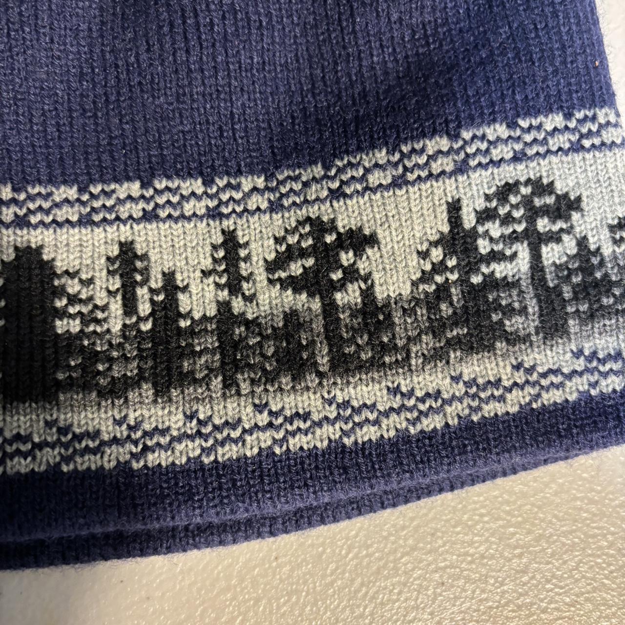 Early 2000s Navy Blue Trees Striped Knitted No Fold... | Depop