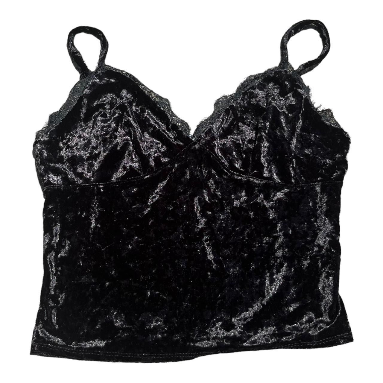 black velvet crop cami top , Has lace hem on