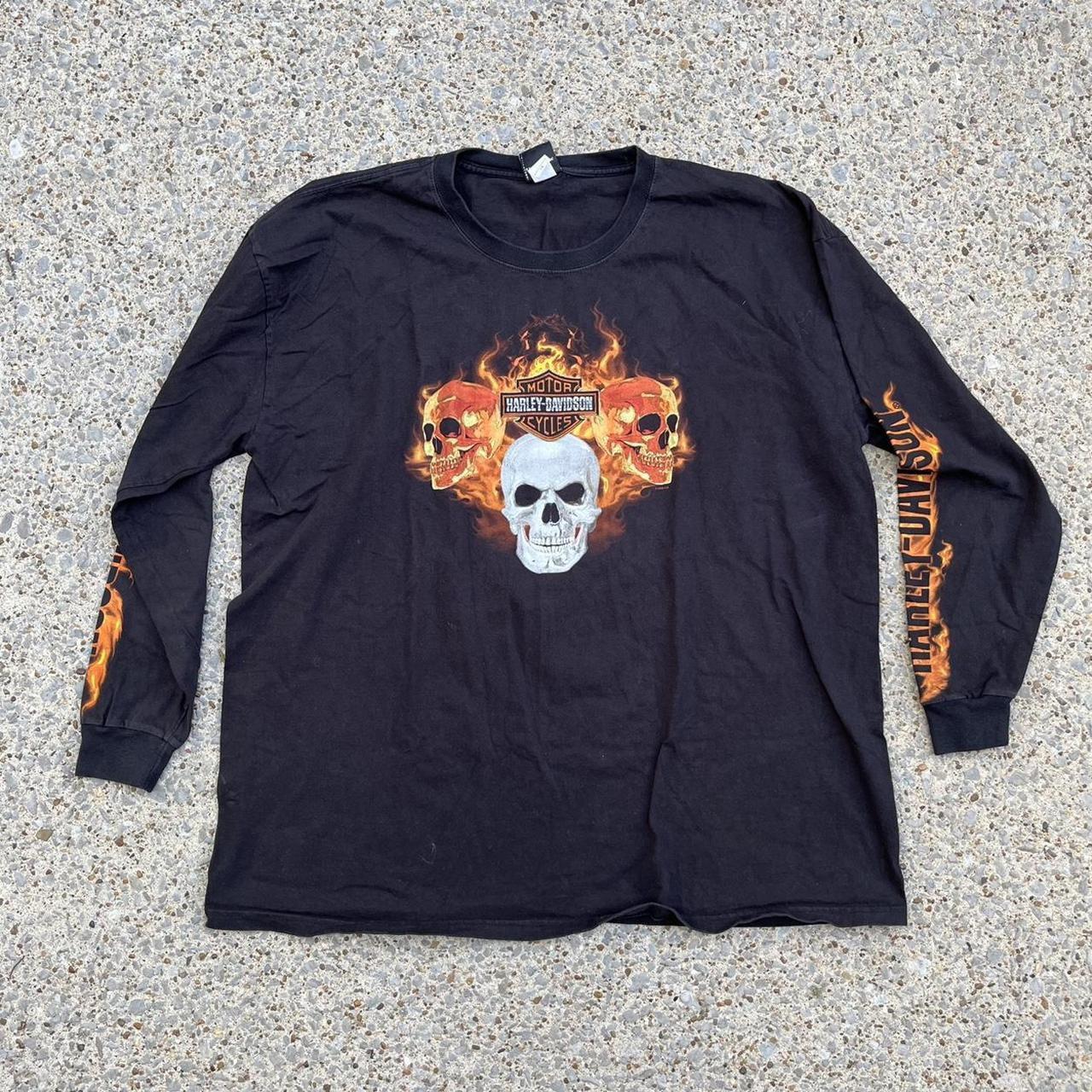 Vintage Harley Davidson skull graphic long sleeve... - Depop