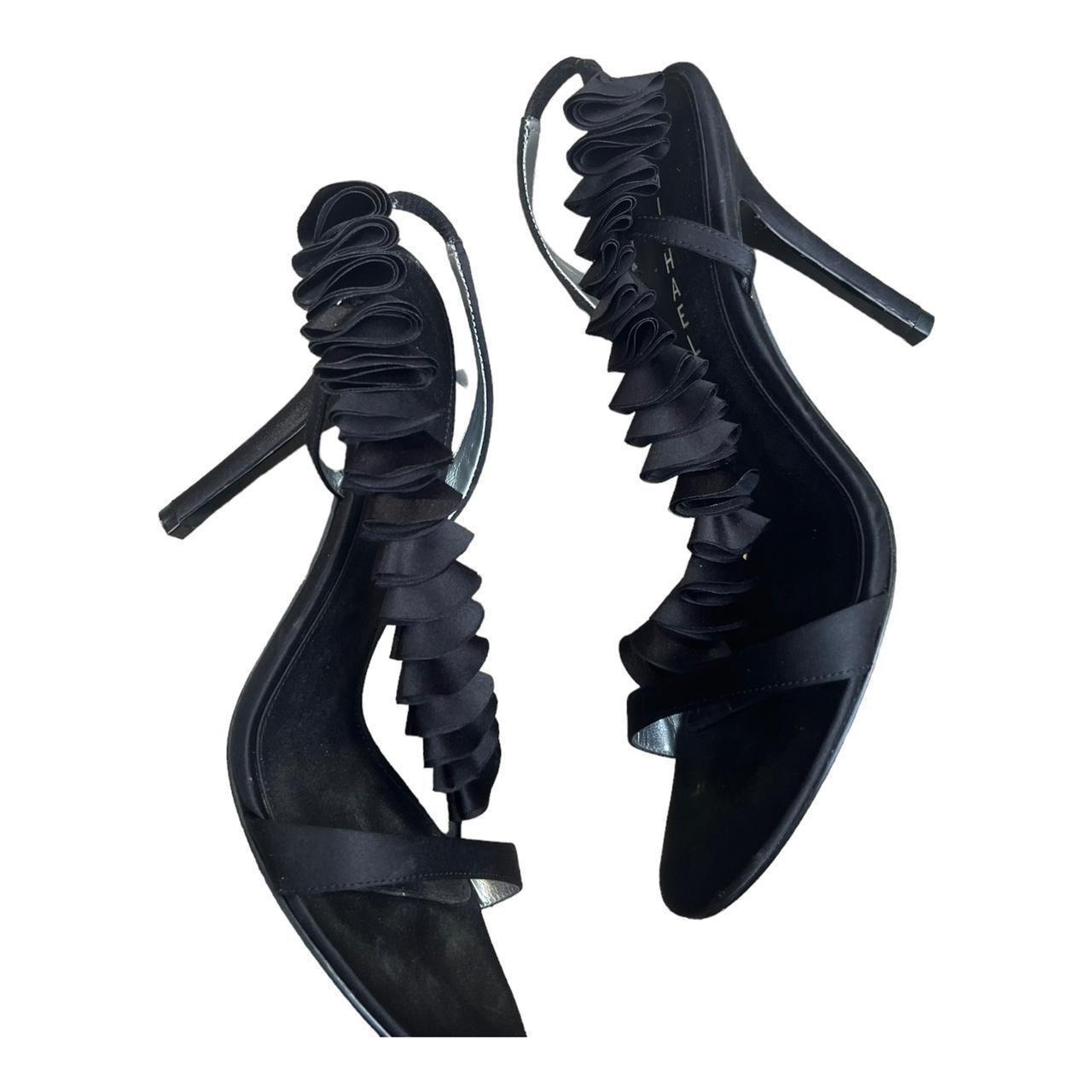 Y2k black ruffle high heels black ruffle... - Depop