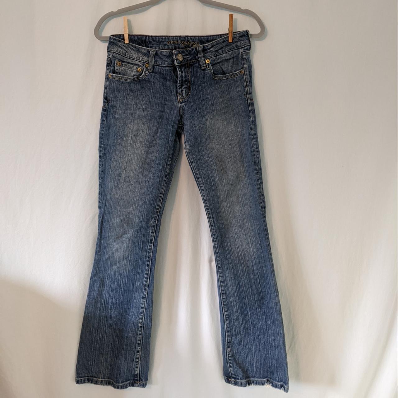 y2k LOW RISE BOOTCUT JEANS with colorful stitching - Depop