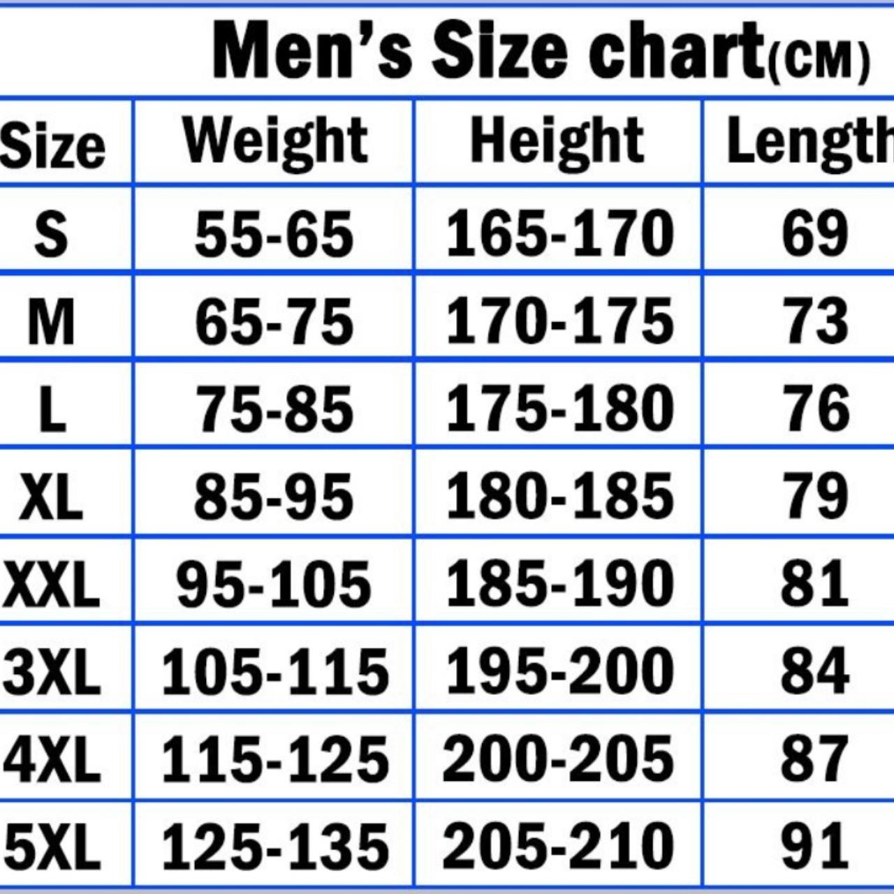 Mens size chart - Depop