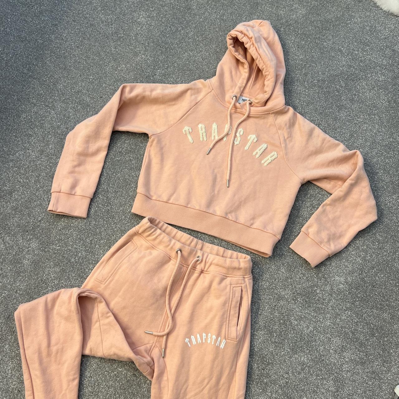 TRAPSTAR baby pink cropped hoodie tracksuit set Depop