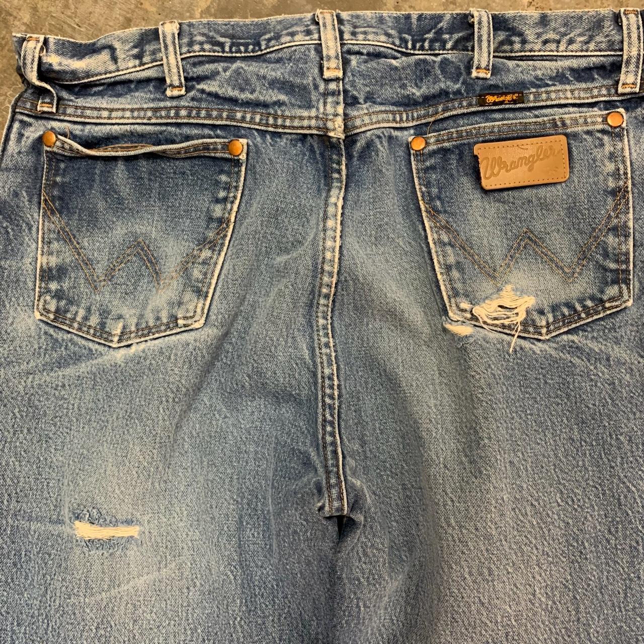 Vintage wrangler distressed jeans Size mens 36 inch... - Depop