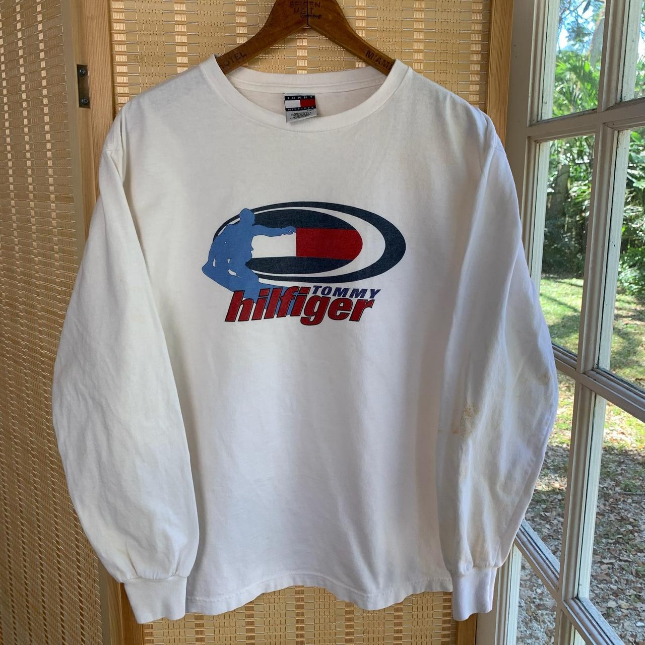 Vintage 90s Tommy Hilfiger snowboarding t shirt... - Depop