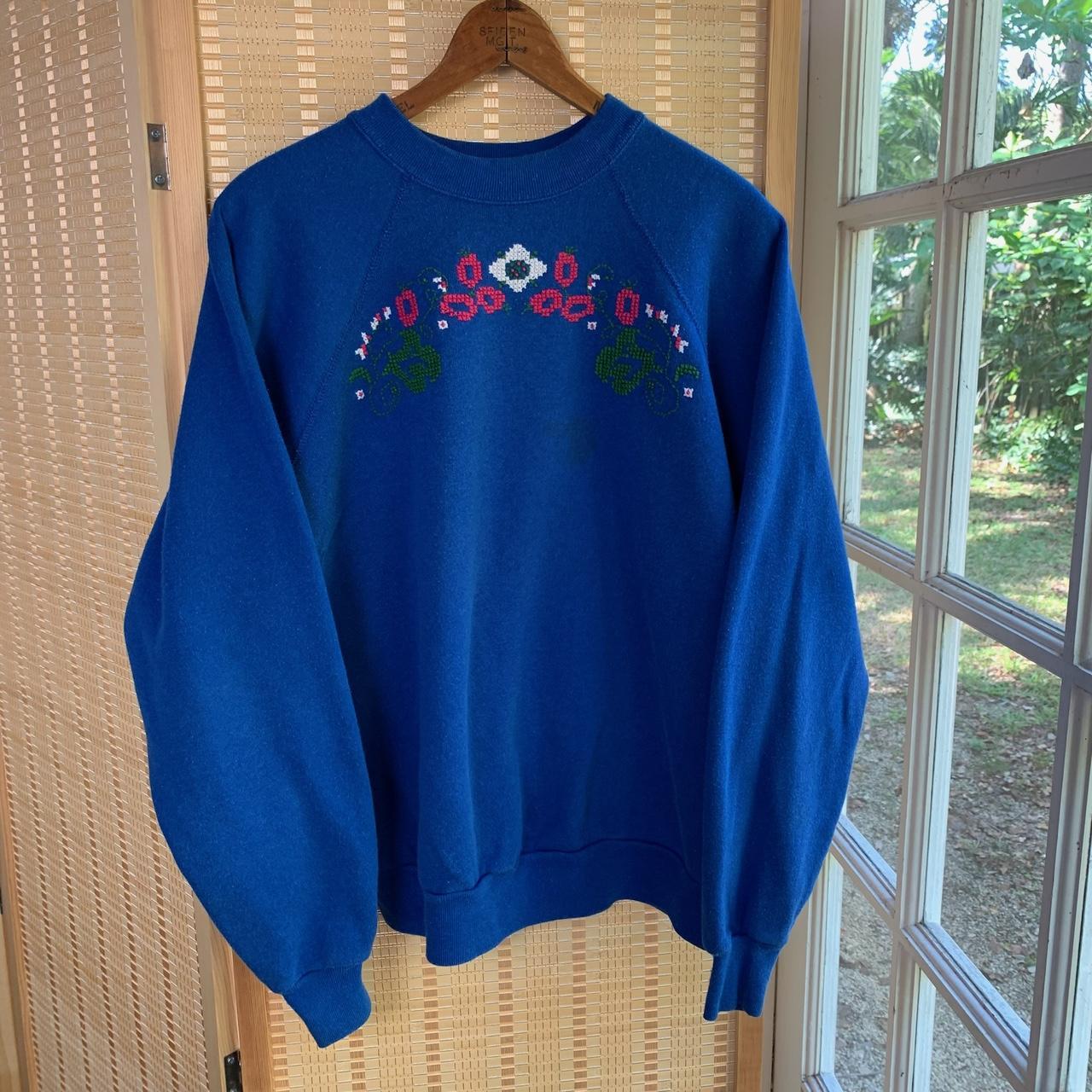Blue Embroidered Crewneck Sweatshirt