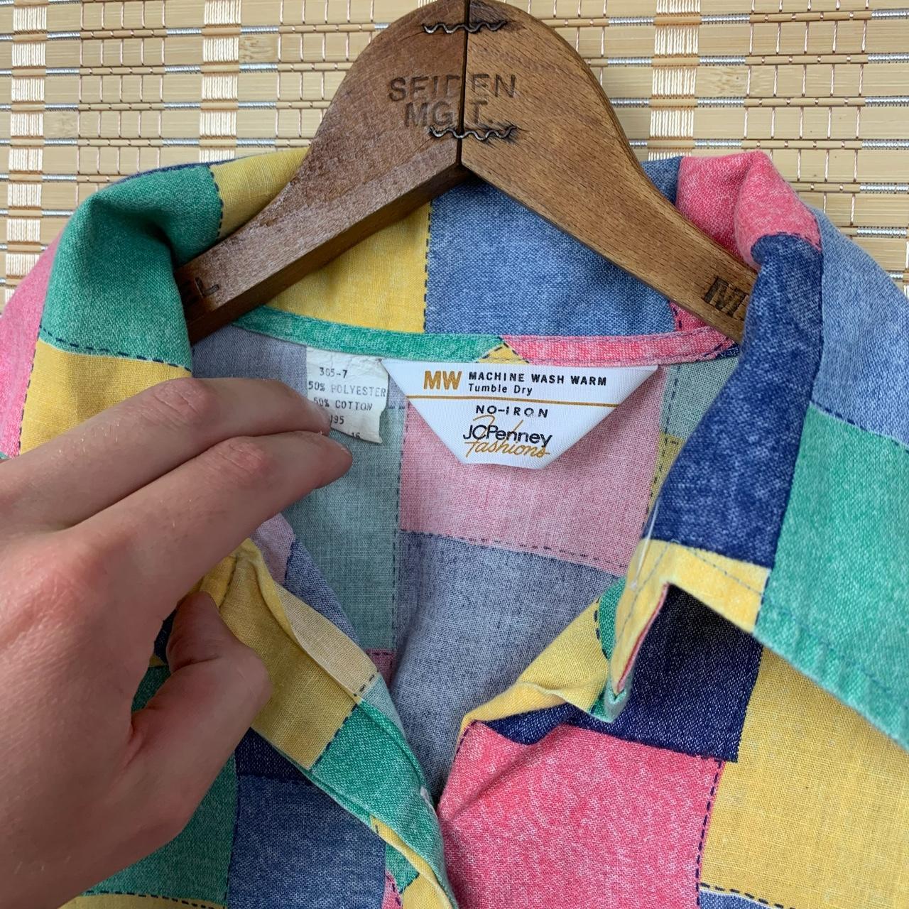 Vintage 1970s multi color - color block button up... - Depop