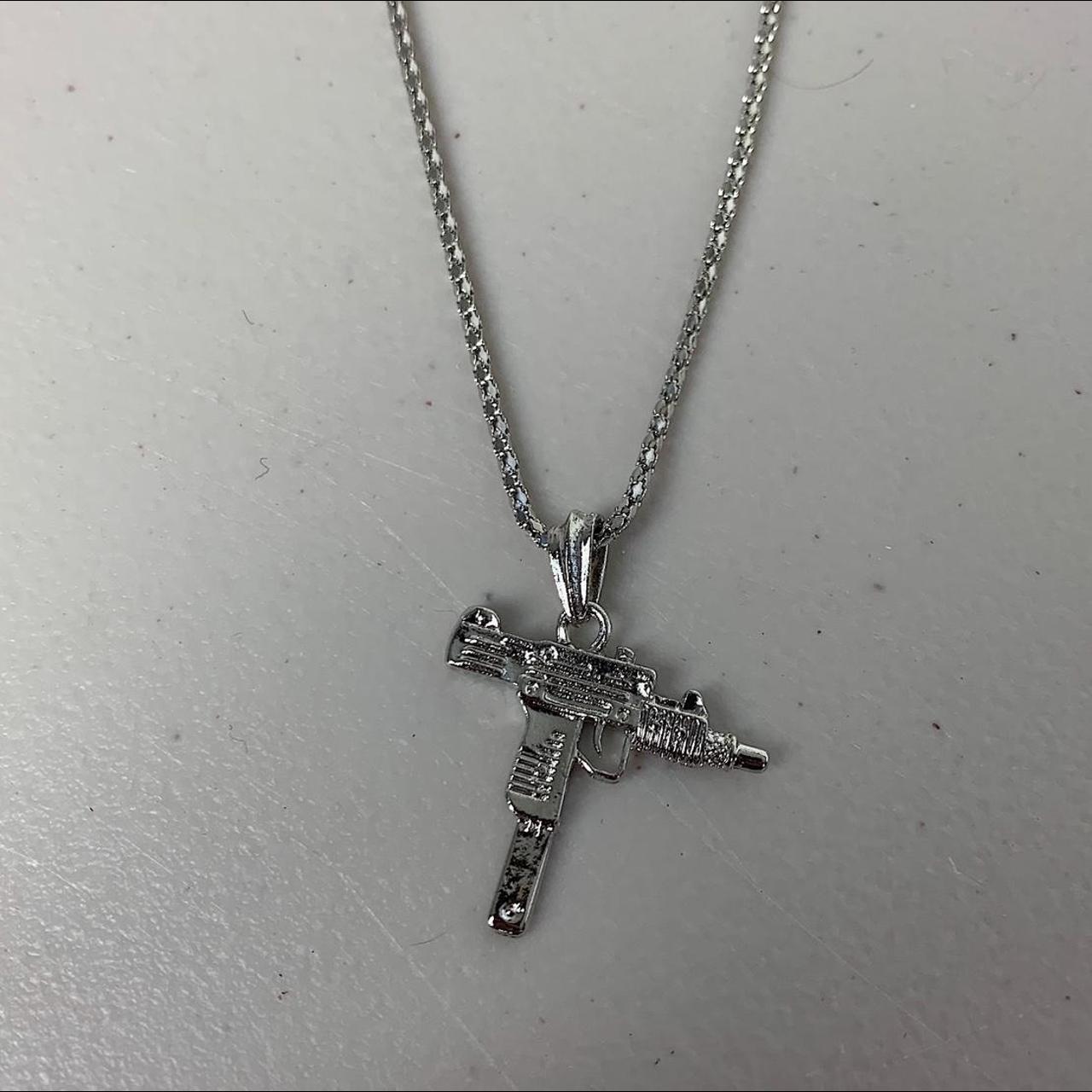 Vintage y2k style uzi silver chain. Grunge punk... - Depop