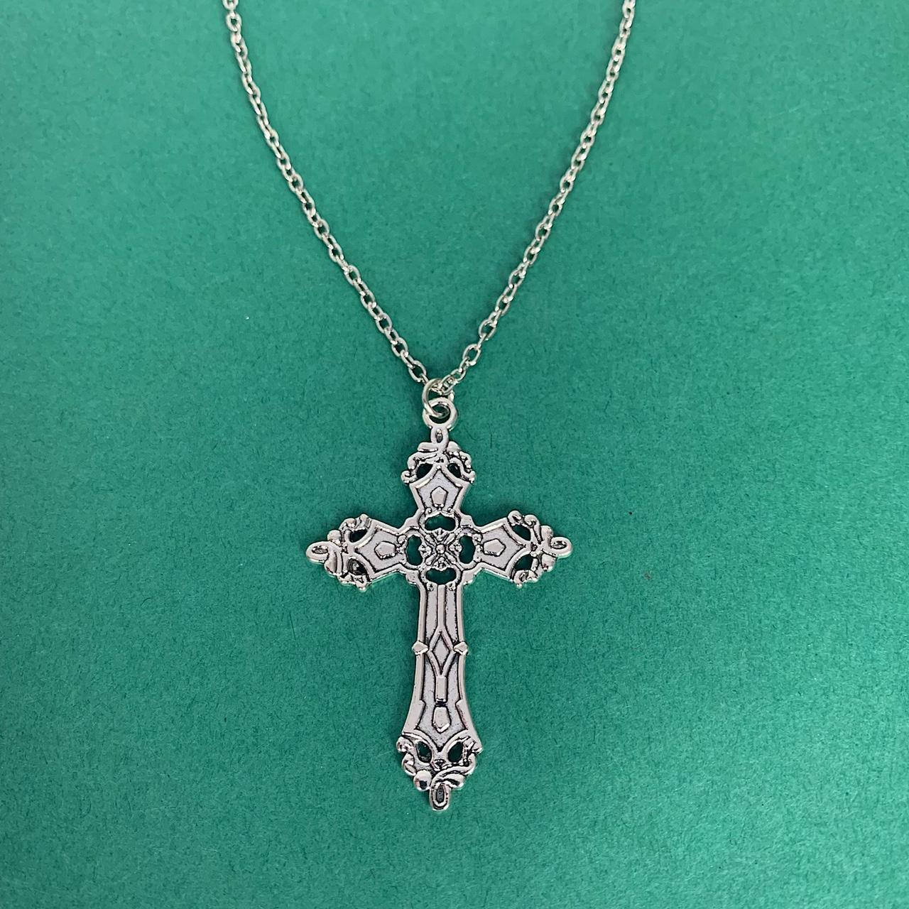 Y2k style silver Gothic Cross opium punk style... - Depop