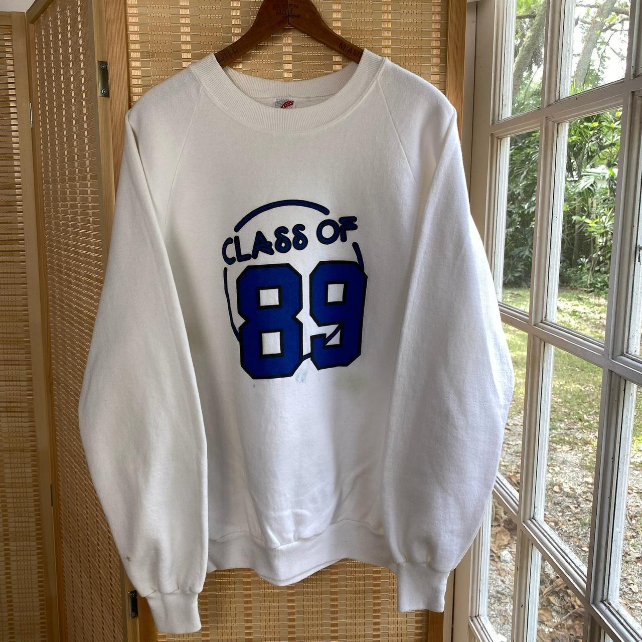 Vintage 89 White sweatshirt 80’s High School Size... - Depop