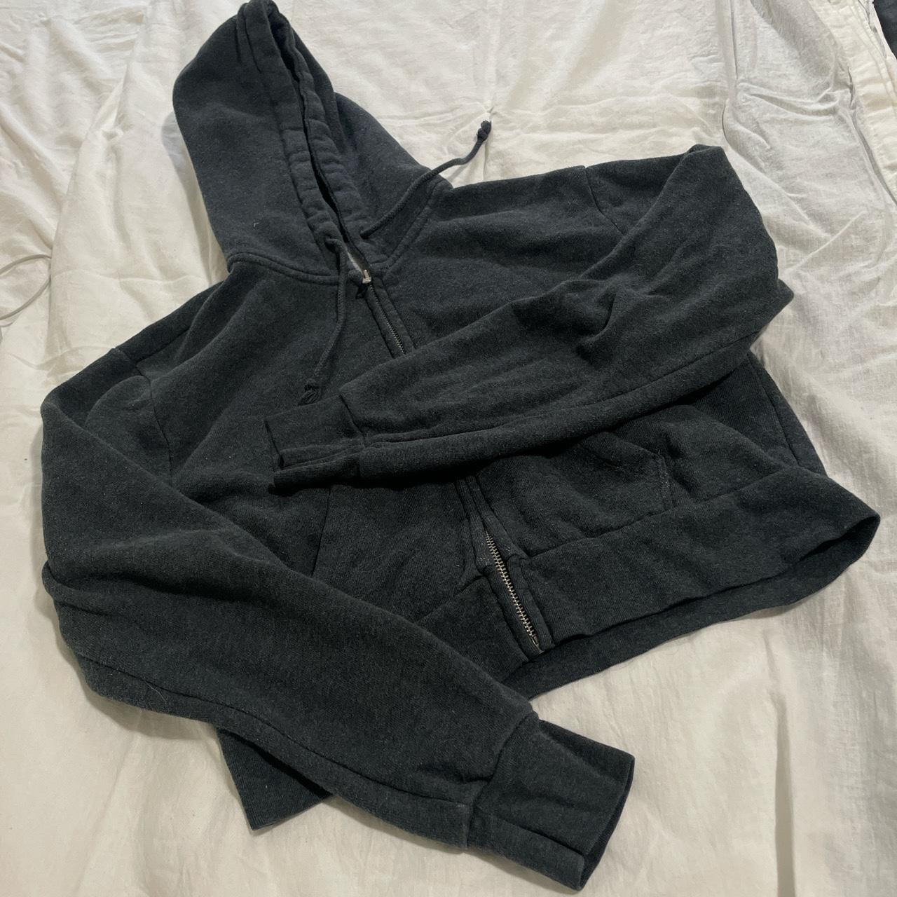 Brandy Melville heather grey charcoal zip up cropped - Depop