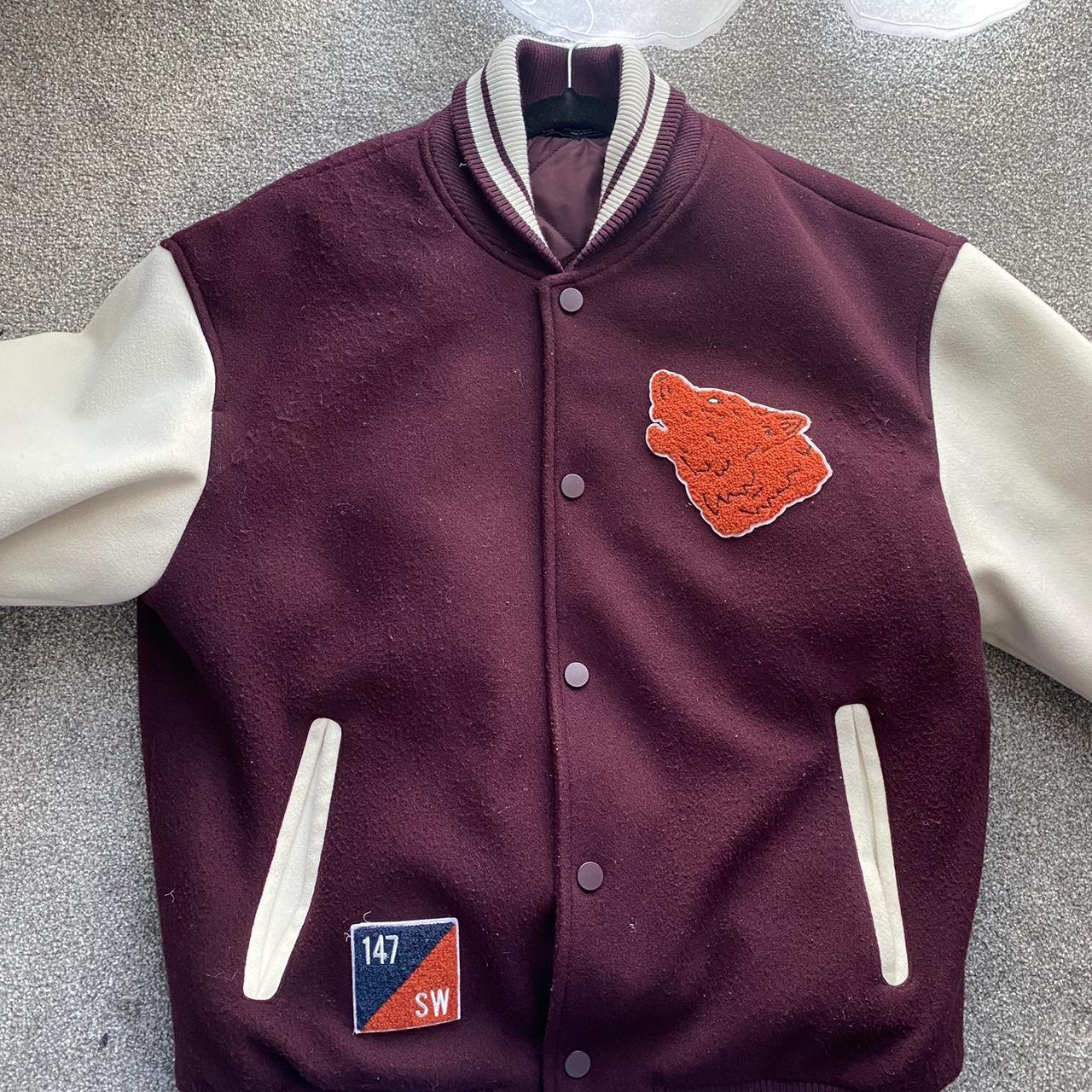 Zara varsity Jacket Burgundy Size large Used... Depop