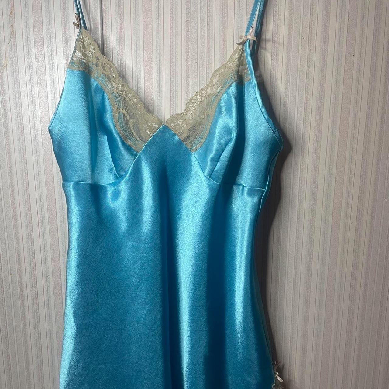 bright blue silk slip top 🦋 // size small, fits a... - Depop