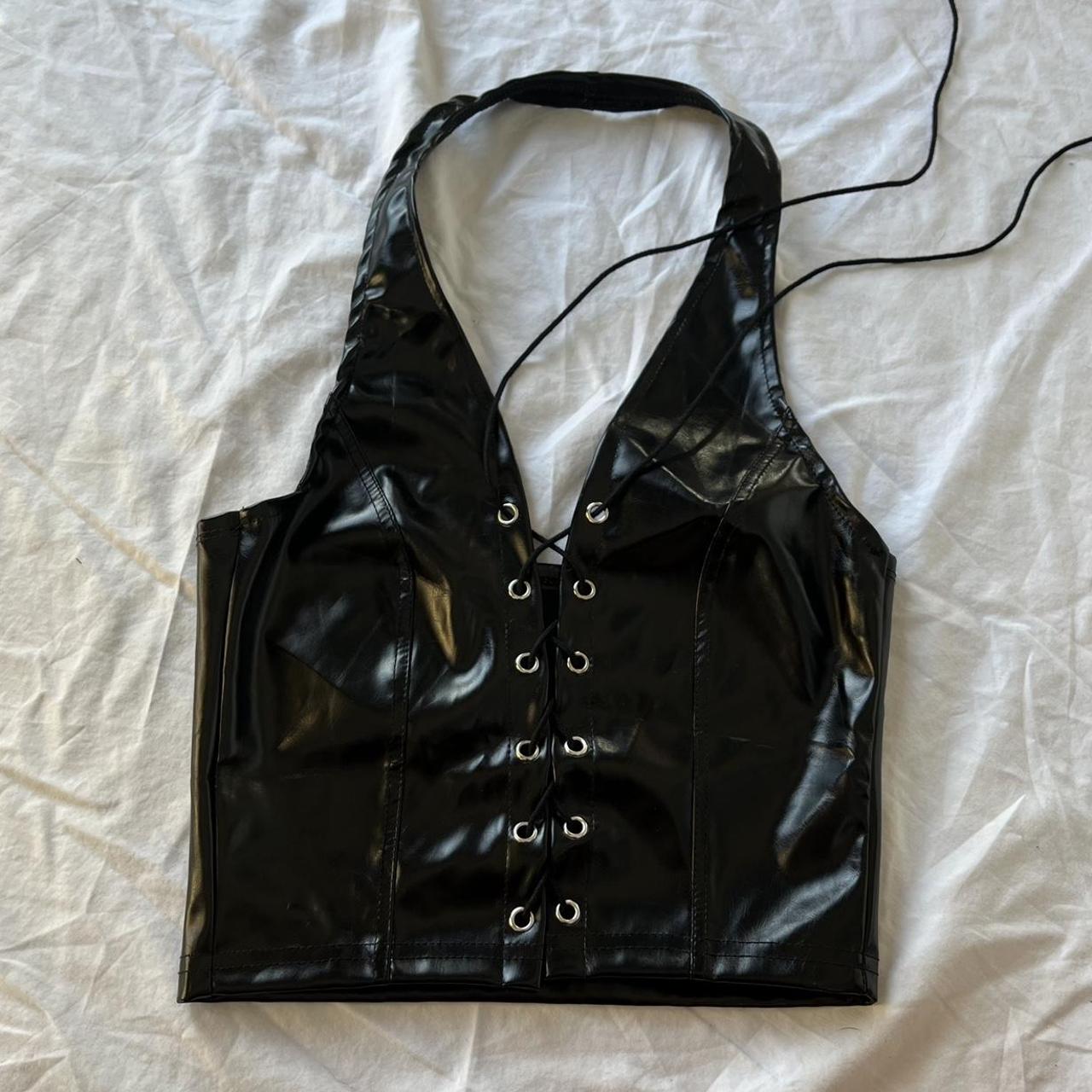Faux leather with shiny texture in black, Pamela... - Depop