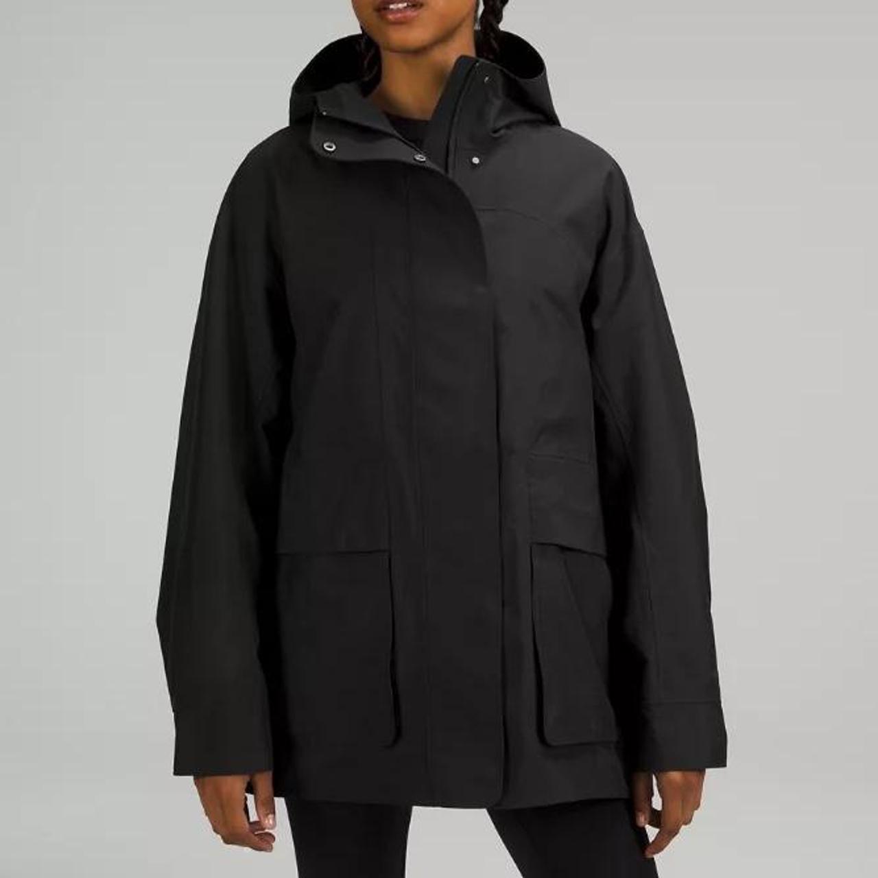 Lululemon oversized black waterproof jacket Size... Depop