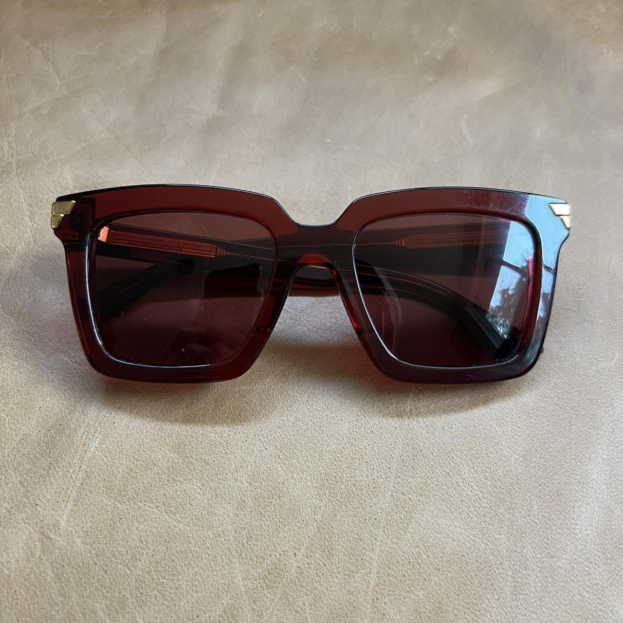 Bottega Veneta burgundy oversized sunglasses with... - Depop