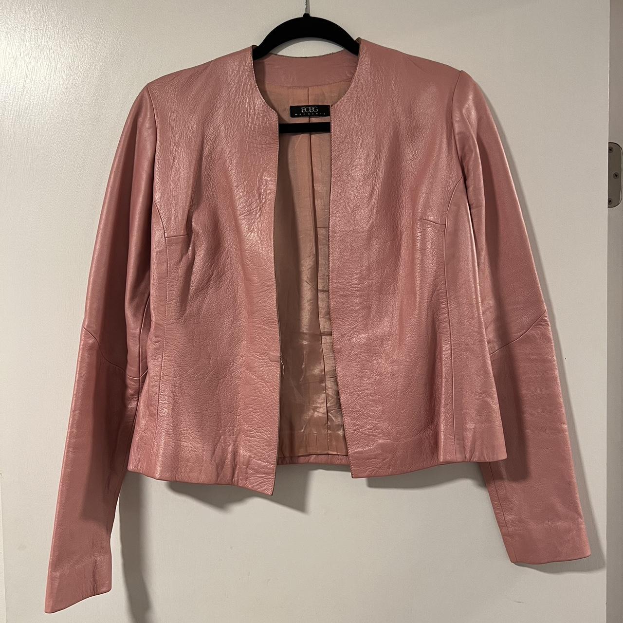 BCBG buttery soft Barbie pink leather blazer