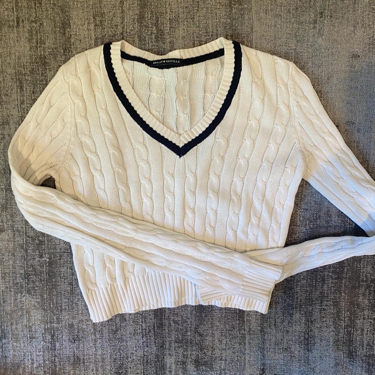 Brandy Melville v neck cable knit sweater - Depop