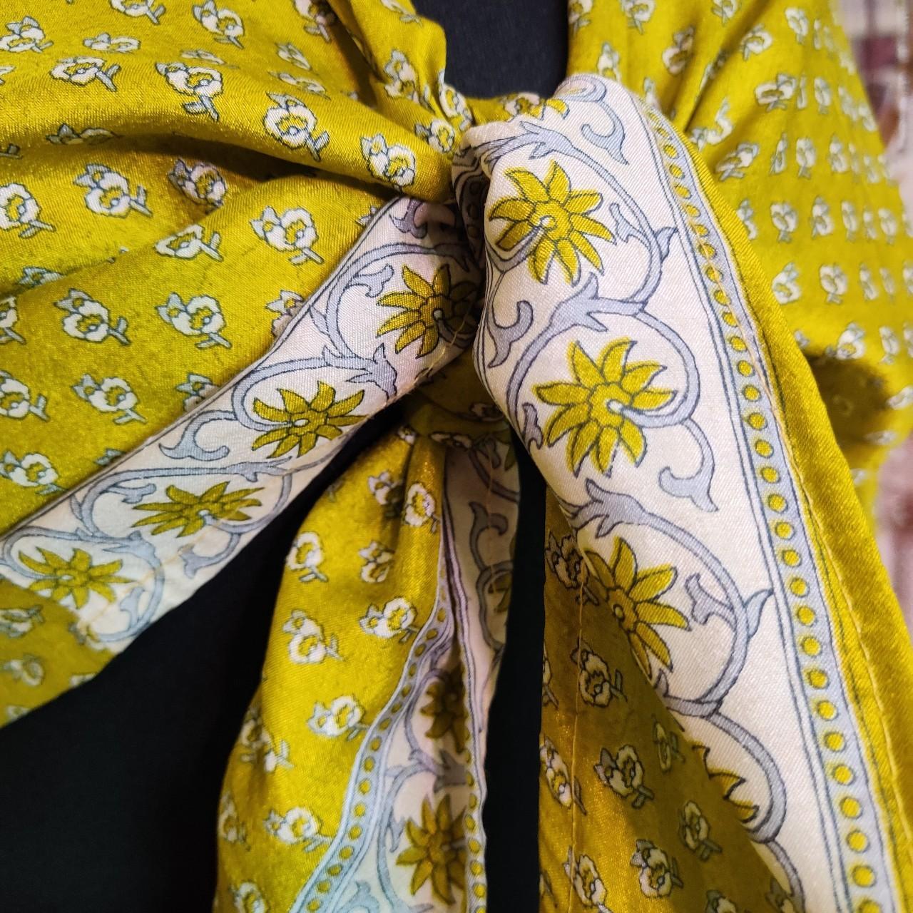 Bright green, silk tie front, flare sleeve blouse... - Depop