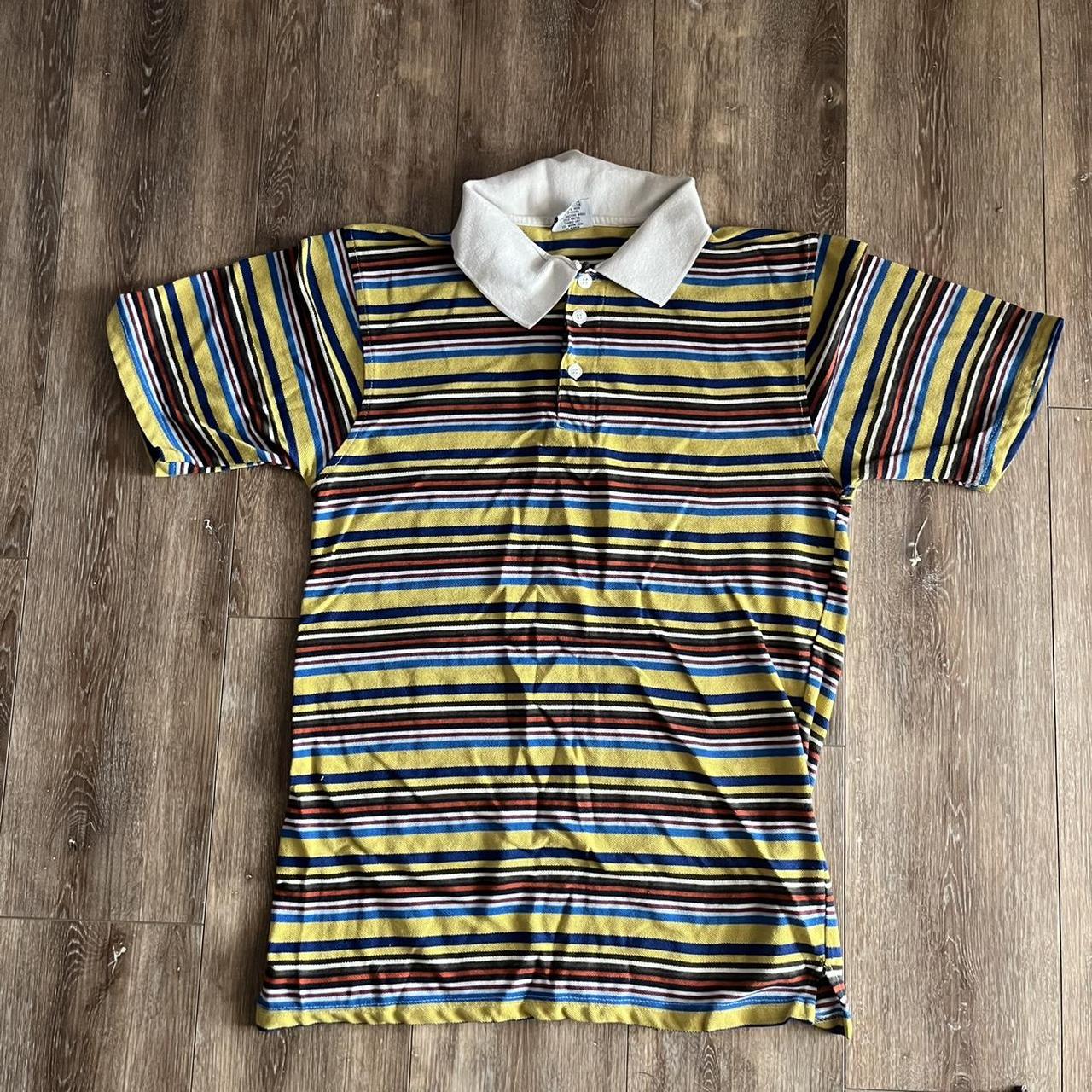 multicolored stripped button up in the size small,... - Depop