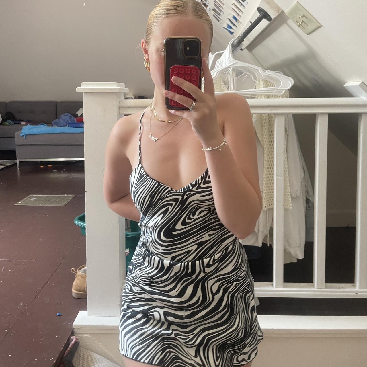 h&m slip dress adorable print, open back/crisscross... Depop