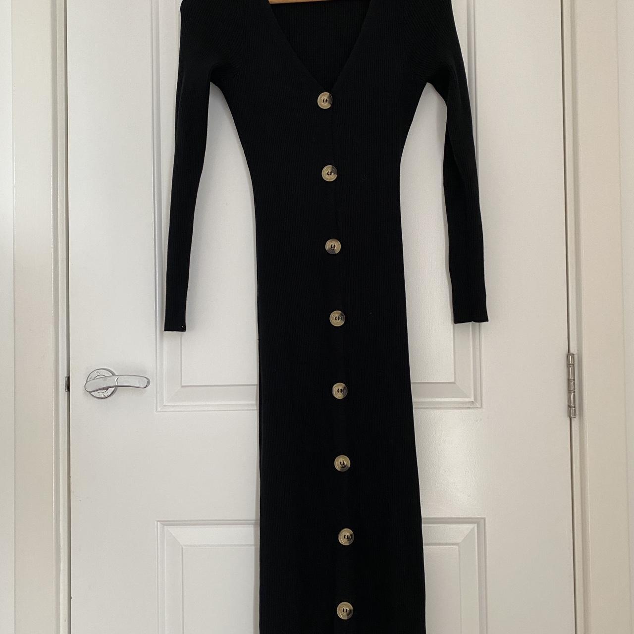 Missguided black ribbed midi dress button up - you... - Depop