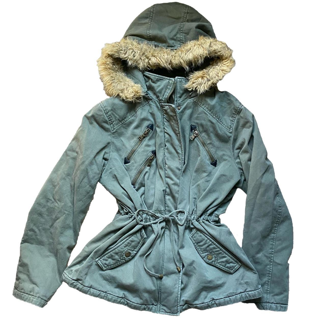 Express Army Green Winter Jacket with Depop