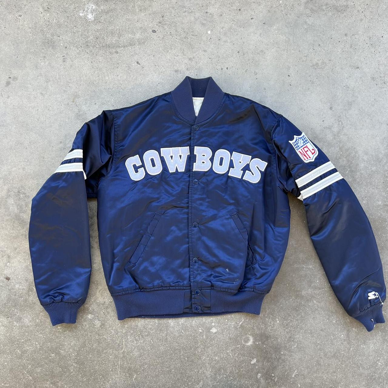 Dallas Cowboys Starter Satin Bomber Jacket Blue - Size Small