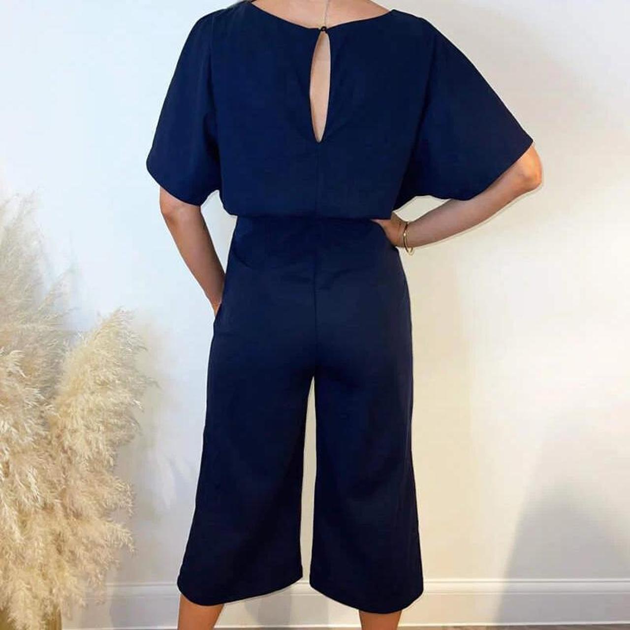 AX Paris Navy Tie Waist Short Sleeve Culotte... - Depop