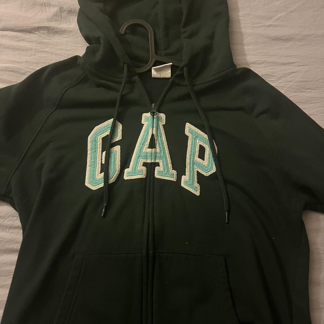 dark green gap zip up kids large fits womens xs/s - Depop